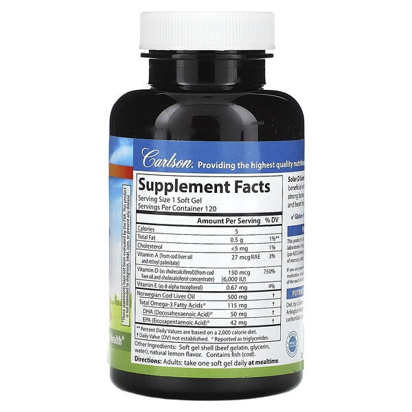 Alternative view of Carlson, Solar D Gems® , Vitamin D3 + Omega-3s, Natural Lemon, 120 Soft Gels