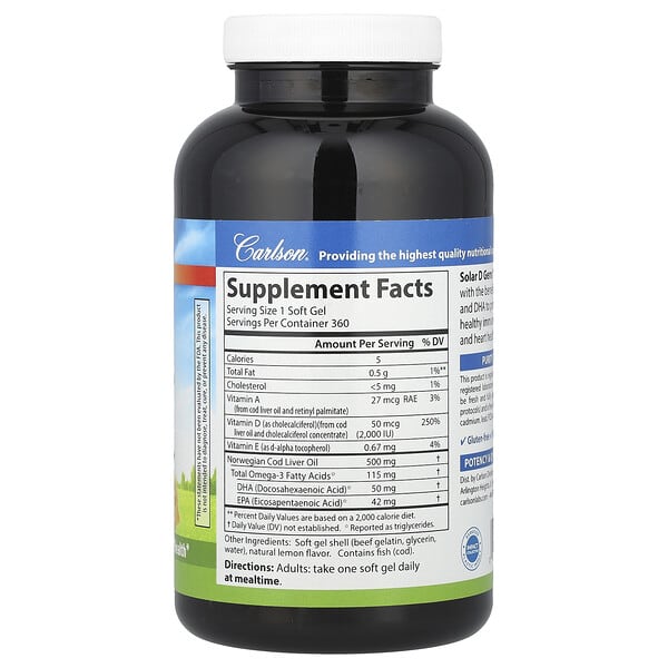 Alternative view of Carlson, Solar D Gems® , Vitamin D3 + Omega-3s, Natural Lemon, 360 Soft Gels