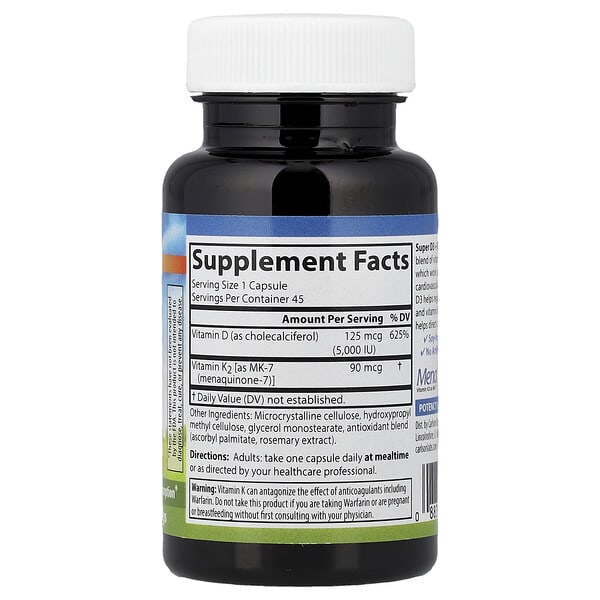 Alternative view of Carlson, Super D3 + K2, 45 Vegetarian Capsules