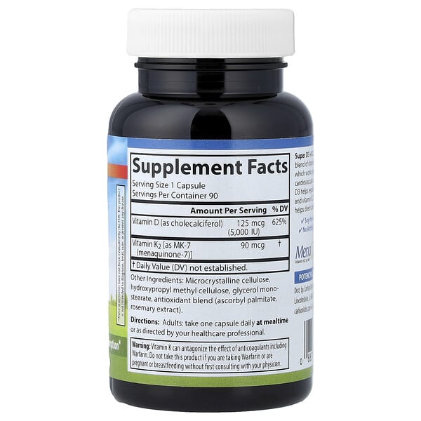 Alternative view of Carlson, Super D3 + K2, 90 Vegetarian Capsules