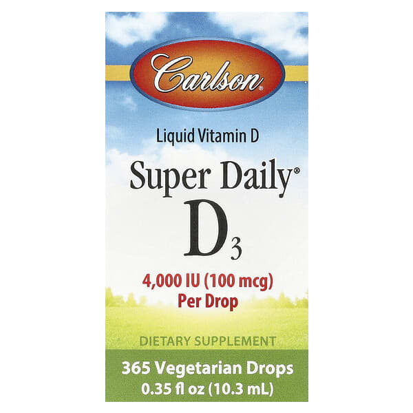 Carlson, Super Daily® D3, 100 mcg (4,000 IU), 0.35 fl oz (10.3 ml)