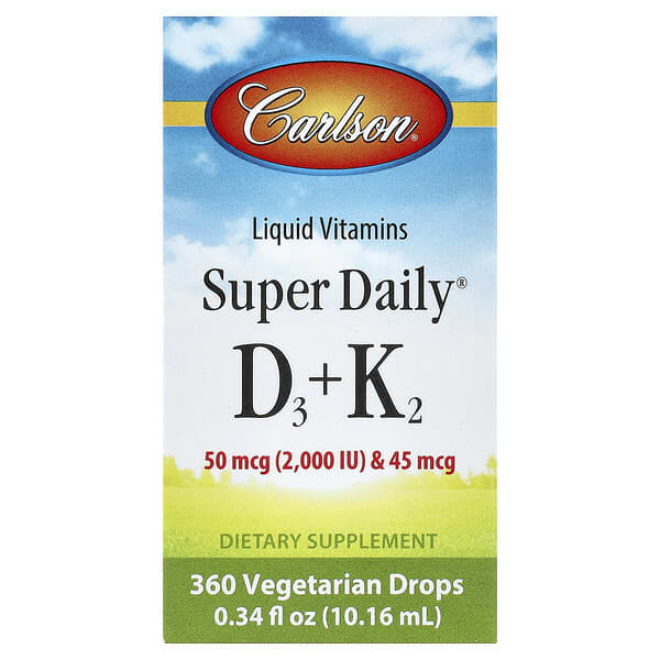 Carlson, Super Daily® D3 + K2, 50 mcg (2,000 IU) & 45 mcg, 0.34 fl oz (10.16 ml)