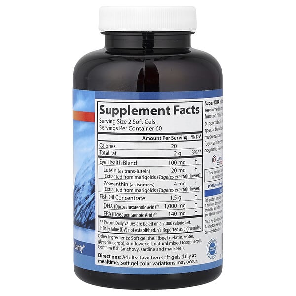 Alternative view of Carlson, Super DHA Plus Lutein, 120 Soft Gels