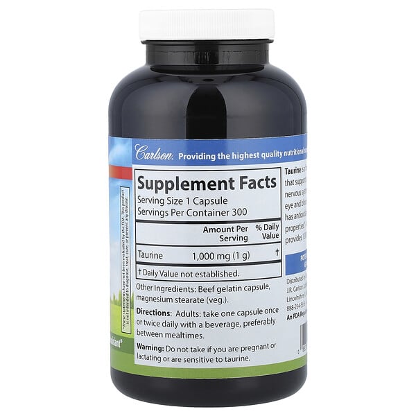 Alternative view of Carlson, Taurine, 1,000 mg, 300 Capsules