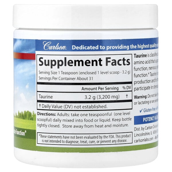 Alternative view of Carlson, Taurine Powder, 3.53 oz (100 g)