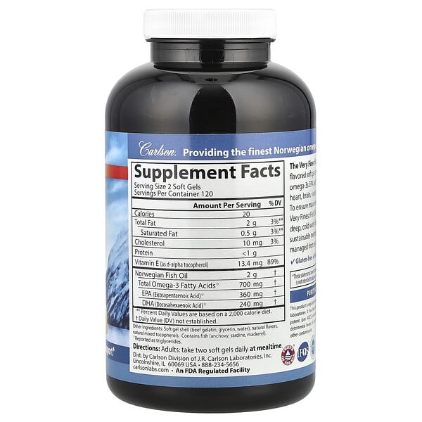 Alternative view of Carlson, The Very Finest Fish Oil, Natural Lemon, 240 Soft Gels