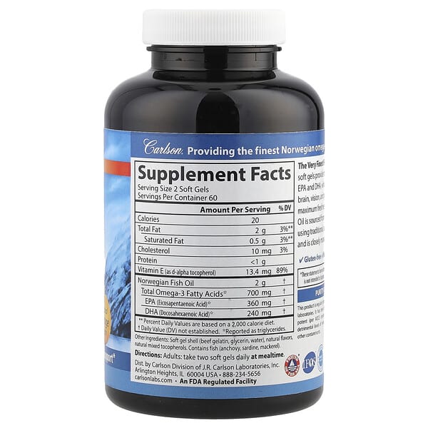 Alternative view of Carlson, The Very Finest Fish Oil, Natural Orange, 120 Soft Gels