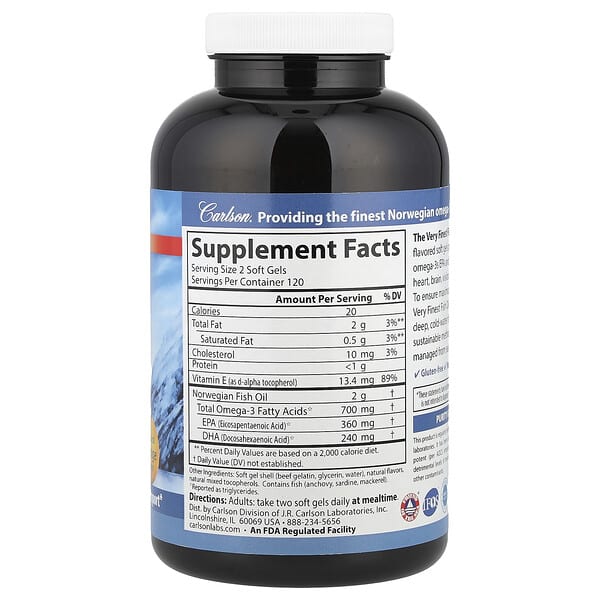 Alternative view of Carlson, The Very Finest Fish Oil, Natural Orange, 240 Soft Gels