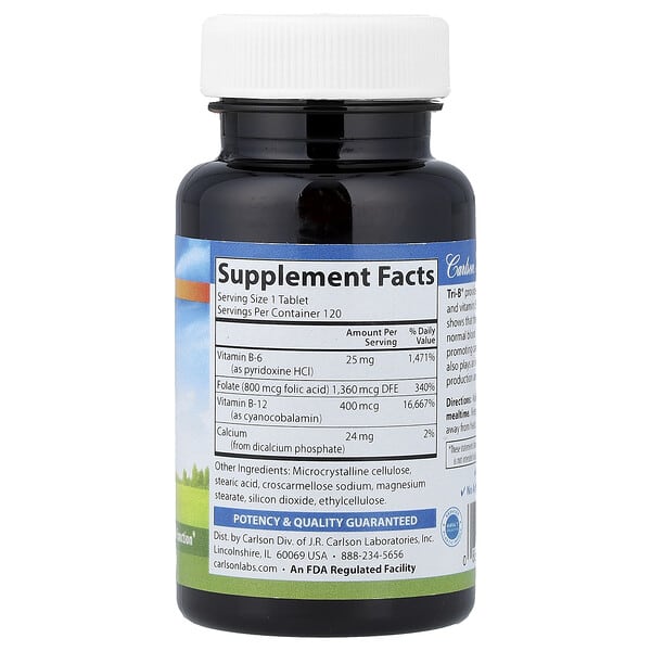 Alternative view of Carlson, Tri-B® with B-6, B-12 & Folic Acid, 120 Tablets