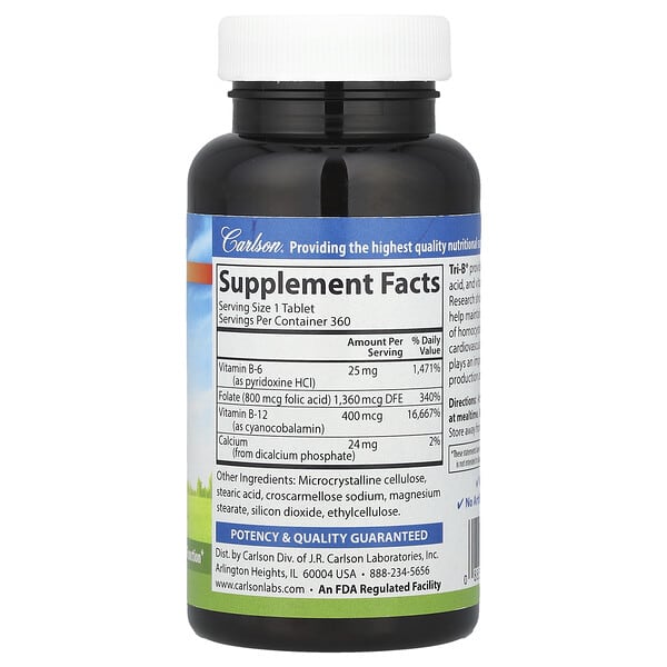 Carlson, Tri-B® with B-6, B-12 & Folic Acid, 360 Tablets 2 Carlson, Tri-B® with B-6, B-12 & Folic Acid, 360 Tablets - Ảnh 2