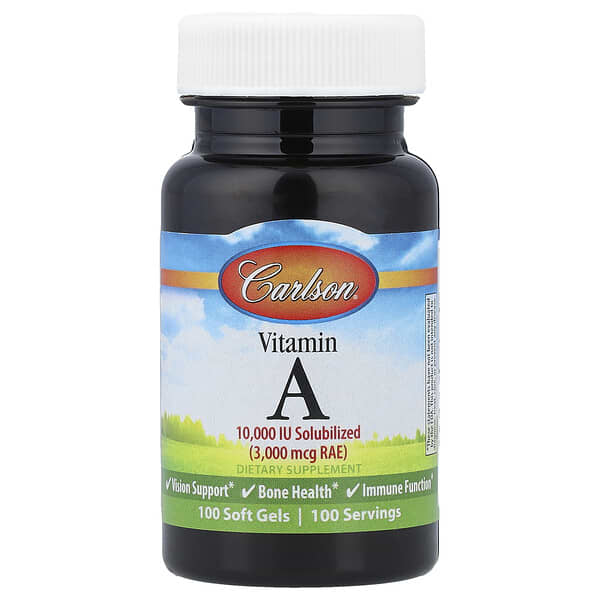 Carlson, Vitamin A, 3,000 mcg RAE (10,000 IU), 100 Soft Gels