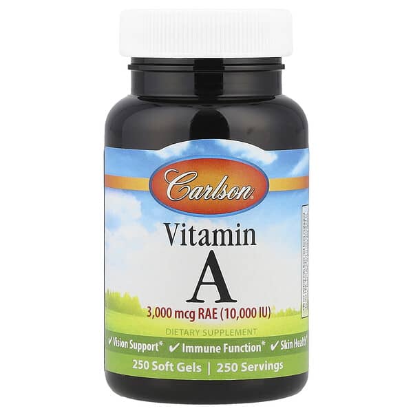 Carlson, Vitamin A, 3,000 mcg RAE (10,000 IU), 250 Soft Gels