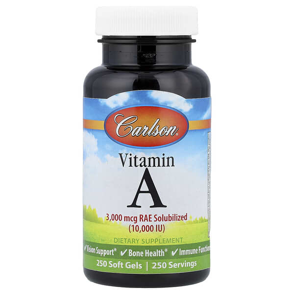 Carlson, Vitamin A, 3,000 mcg RAE (10,000 IU), 250 Soft Gels