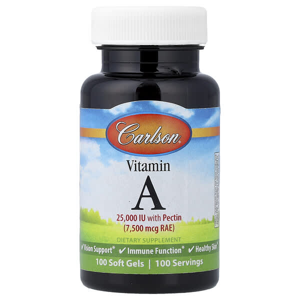 Carlson, Vitamin A, 7,500 mcg RAE (25,000 IU), 100 Soft Gels