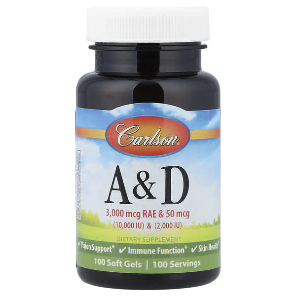 Carlson, Vitamin A & D, 100 Soft Gels