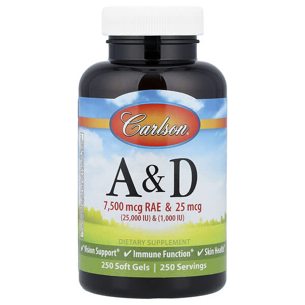 Carlson, Vitamin A & D, 250 Soft Gels