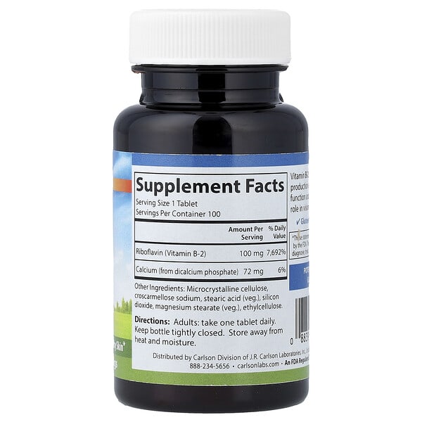 Alternative view of Carlson, Vitamin B-2, 100 Vegetarian Tablets
