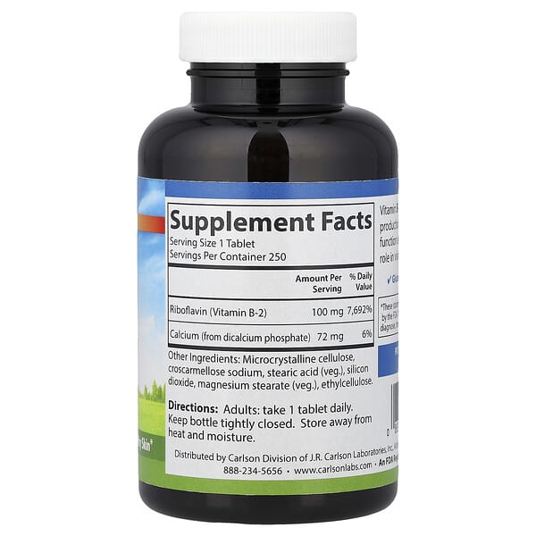 Alternative view of Carlson, Vitamin B-2, 250 Vegetarian Tablets