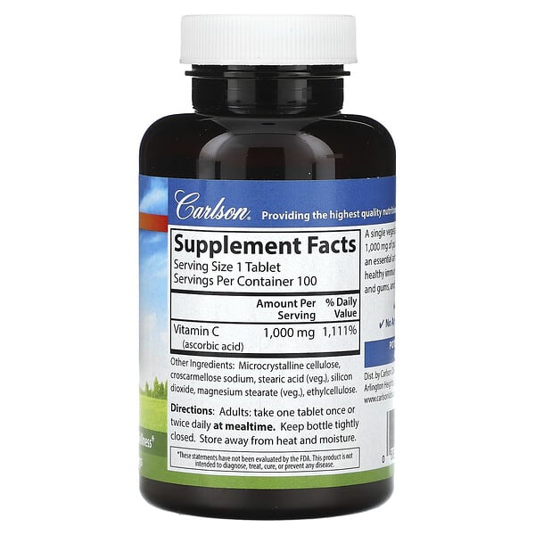 Alternative view of Carlson, Vitamin C, 1,000 mg, 100 Vegetarian Tablets