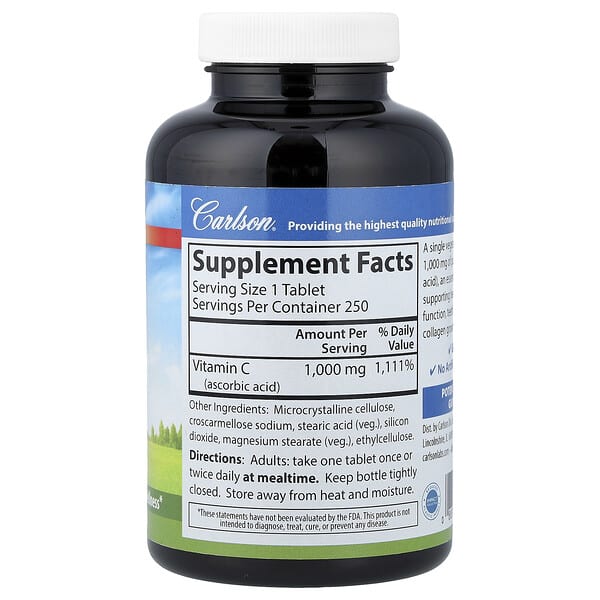 Alternative view of Carlson, Vitamin C, 1,000 mg, 250 Vegetarian  Tablets