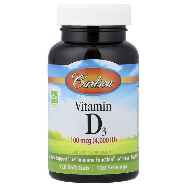 Carlson, Vitamin D3, 100 mcg (4,000 IU), 120 Soft Gels
