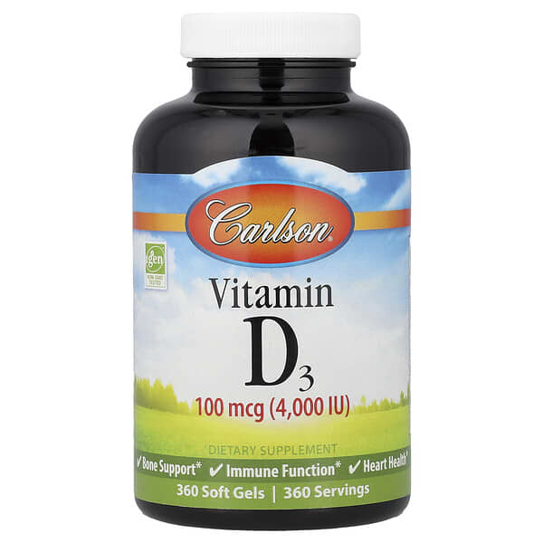 Carlson, Vitamin D3, 100 mcg (4,000 IU), 360 Soft Gels