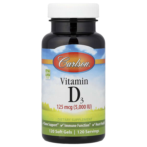 Carlson, Vitamin D3, 125 mg (5,000 IU), 120 Soft Gels