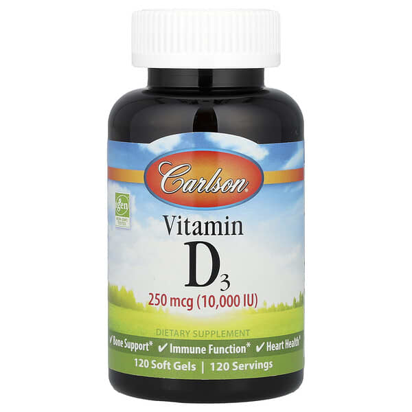 Carlson, Vitamin D3, 250 mcg (10,000 IU), 120 Soft Gels
