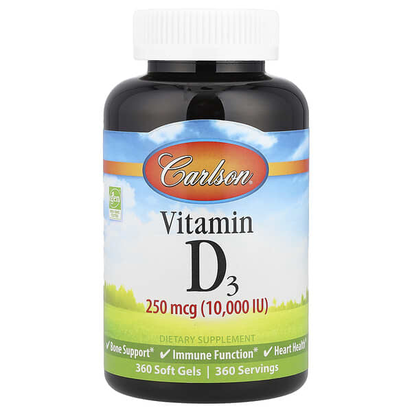 Carlson, Vitamin D3, 250 mcg (10,000 IU), 360 Soft Gels