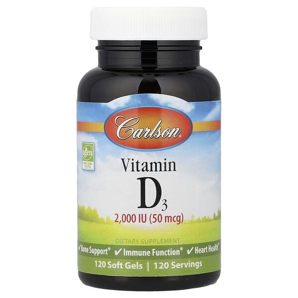 Carlson, Vitamin D3, 50 mcg (2,000 IU), 120 Soft Gels