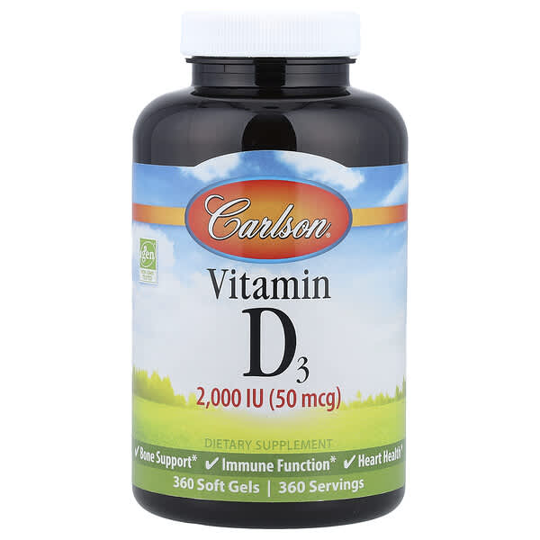 Carlson, Vitamin D3, 50 mcg (2,000 IU), 360 Soft Gels