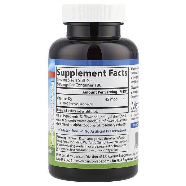 Alternative view of Carlson, Vitamin K2, 45 mcg, 180 Soft Gels
