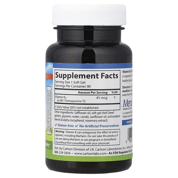 Alternative view of Carlson, Vitamin K2, 45 mcg, 90 Soft Gels