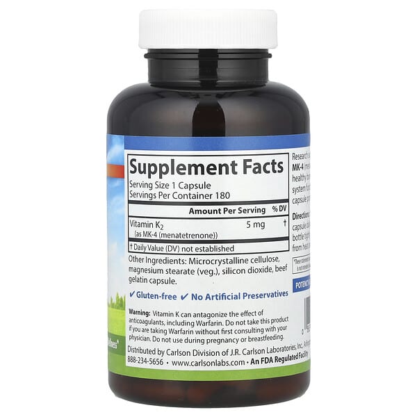 Alternative view of Carlson, Vitamin K2, 5 mg, 180 Capsules