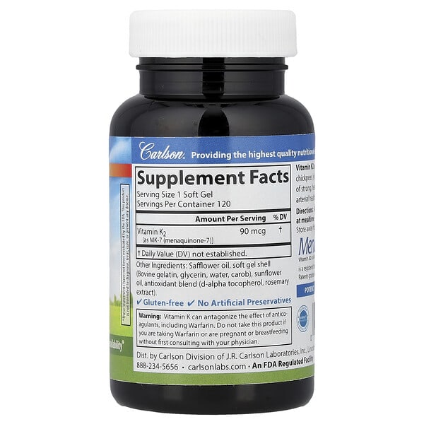 Alternative view of Carlson, Vitamin K2, 90 mcg, 120 Soft Gels