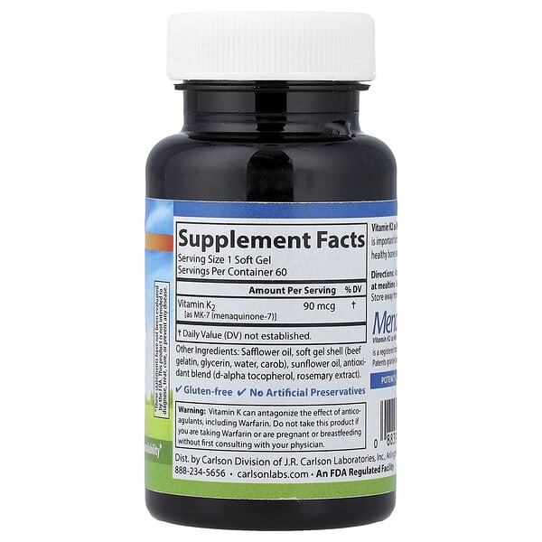 Alternative view of Carlson, Vitamin K2, 90 mcg, 60 Soft Gels