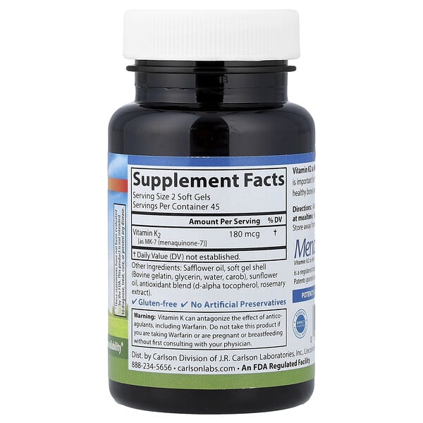 Alternative view of Carlson, Vitamin K2, 90 Soft Gels (90 mcg per Soft Gel)