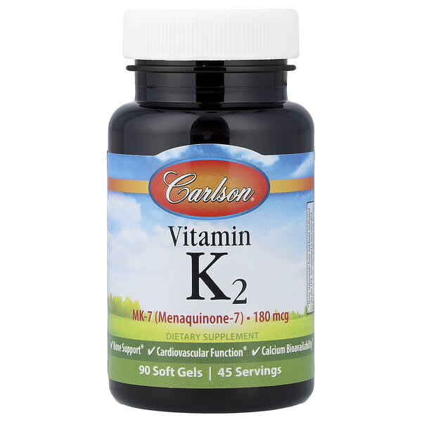 Carlson, Vitamin K2, 90 Soft Gels (90 mcg per Soft Gel)