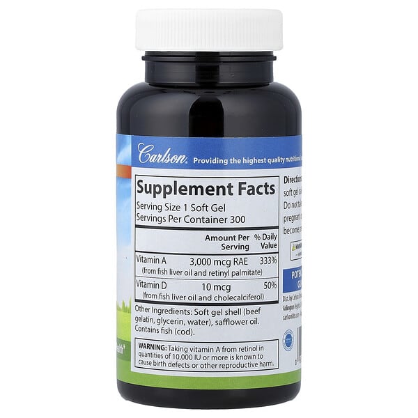 Alternative view of Carlson, Vitamins A & D, 300 Soft Gels