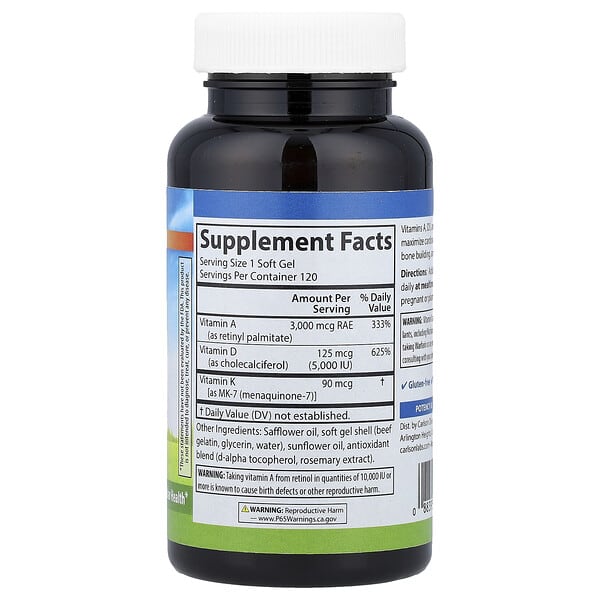 Alternative view of Carlson, Vitamins A - D3 - K2, 120 Soft Gels