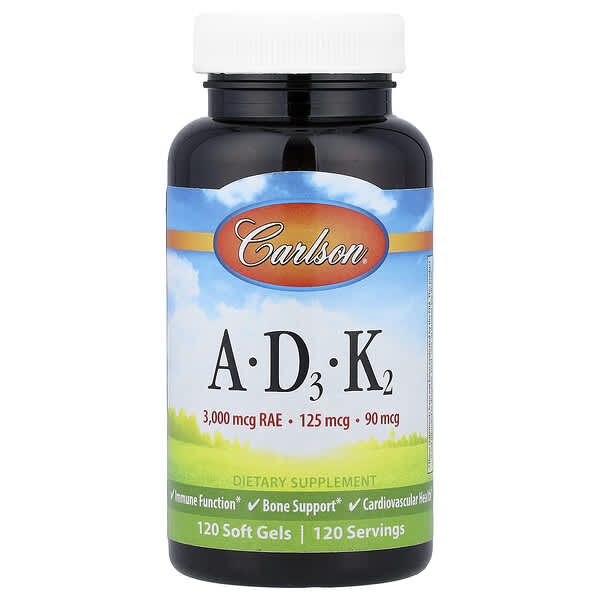 Carlson, Vitamins A - D3 - K2, 120 Soft Gels