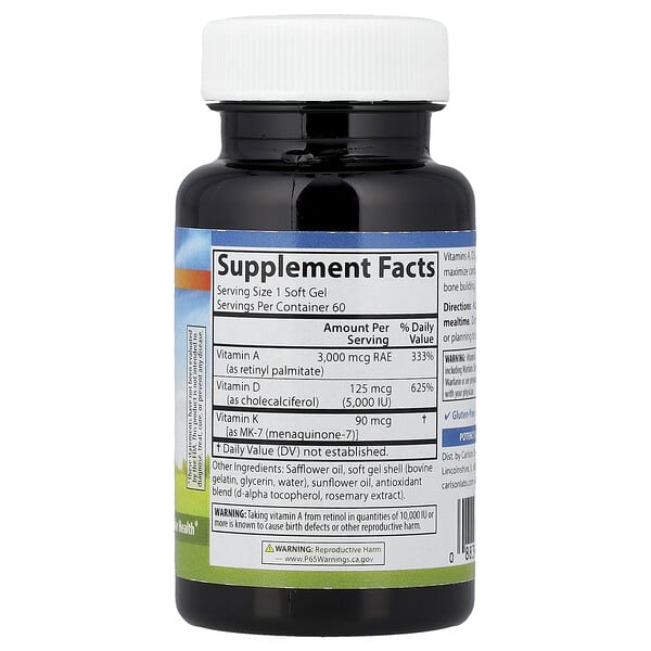 Alternative view of Carlson, Vitamins A - D3 - K2, 60 Soft Gels