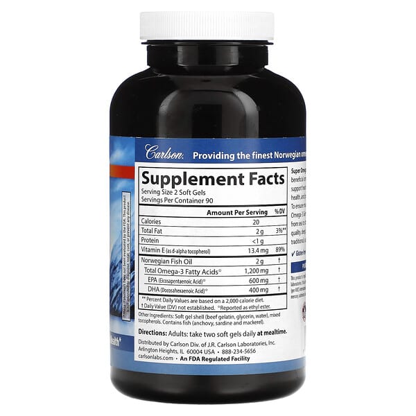 Alternative view of Carlson, Wild Caught Super Omega-3 Gems®, 180 Soft Gels