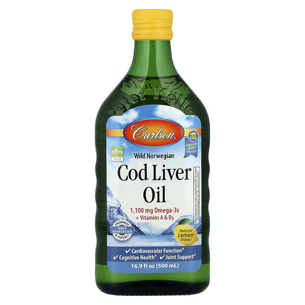 Carlson, Wild Norwegian, Cod Liver Oil, Natural Lemon , 16.9 fl oz (500 ml)