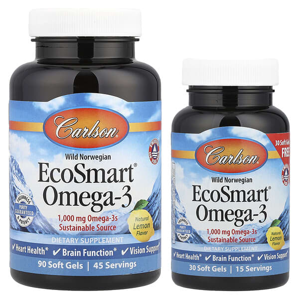 Carlson, Wild Norwegian, EcoSmart® Omega-3, Natural Lemon, 120 Soft Gels