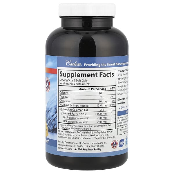 Alternative view of Carlson, Wild Norwegian, EcoSmart® Omega-3, Natural Lemon, 180 Soft Gels