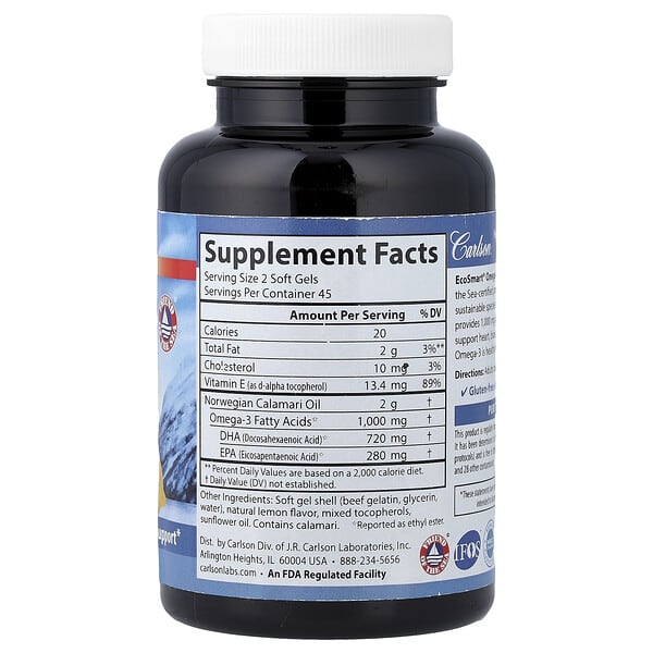 Alternative view of Carlson, Wild Norwegian EcoSmart® Omega-3, Natural Lemon, 90 Soft Gels