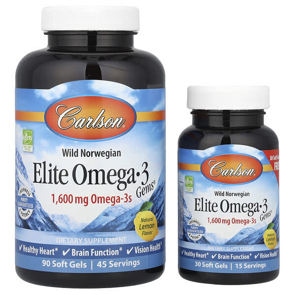 Carlson, Wild Norwegian, Elite Omega-3 Gems®, Natural Lemon, 120 Soft Gels
