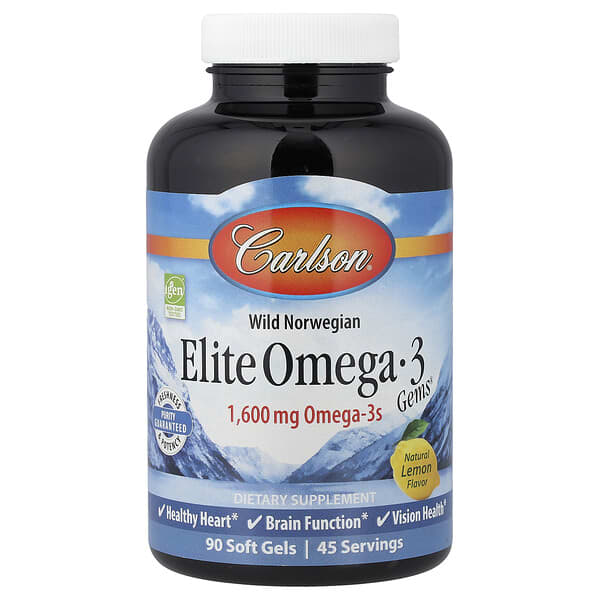 Carlson, Wild Norwegian, Elite Omega-3 Gems®, Natural Lemon, 90 Soft Gels