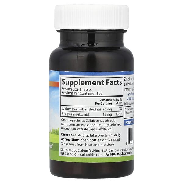 Alternative view of Carlson, Zinc, 15 mg, 100 Tablets